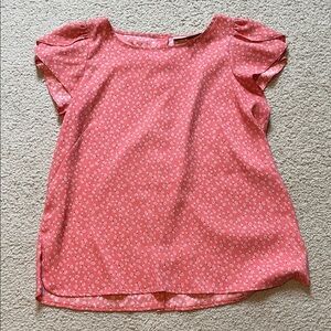 LOFT Coral Pink Floral Short Sleeve Blouse